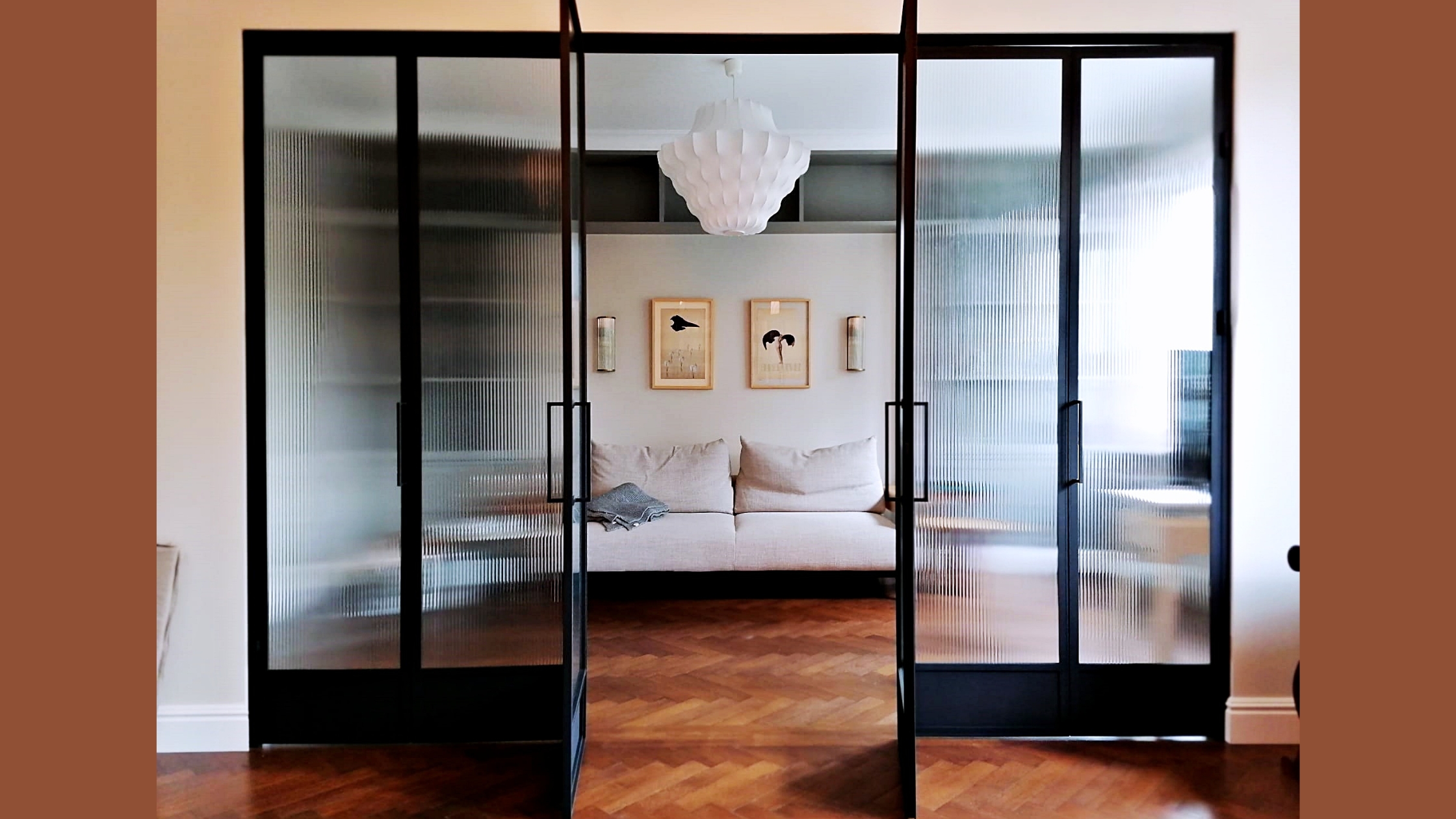 Drzwi loftowe podwójne z ryflowanym szkłem GDEL